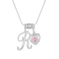 Versilberte Kette mit Buchstabe R und funkelndem rosa Herz-Anhänger für Damen - Buchstabe R / 45+5cm / Silber