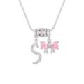 Eleganter versilberter Halsschmuck mit S-Anhänger und rosa Herzschleife aus Zirkonia - Buchstabe S / 45+5cm / Silber