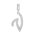 Élégant pendentif lettre V en zircon serti et plaqué or blanc 18 carats. - Lettre V (DZ-350) / Argent