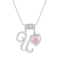 Exquisite silberfarbene Kette mit Pavé-Buchstabe U und rosa Herz-Zirkonia-Anhängern - Buchstabe U / 45+5cm / Silber
