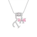 Elegante 18k vergoldete Buchstabe k Halskette mit rosa Herzschleife und Zirkonia Steinen - Buchstabe T / 45+5cm / Silber