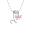 Elegante silberne Kette mit Buchstaben L und einem funkelnden rosa Kristall-Schleifen-Anhänger - Buchstabe Y / Anhänger + Boxkette (45+5cm) / Silber