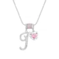 Silberne Kette mit Buchstaben J und rosa Herz-Zirkonia-Anhänger für Damen - Silber T (Anhänger + Box-Kette)