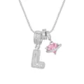 Collier lettre L plaqué or 18 carats avec pendentif cœur en zircone rose scintillant - Style Lettre L / Chaîne Boîte 45+5cm / Argent