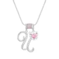 Eleganter silberfarbener Halskettenanhänger Buchstabe U mit funkelnden rosa Herz-Zirkonia - Silber U (Anhänger + Box-Kette)