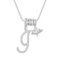 Elegante zilveren ketting met cursieve letter T en fonkelende hart-planeet hanger - Schrijfletter I (DXL-065) / Zilver