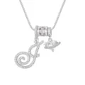 Ketting met cursieve letter J hanger hart-planeet bedel en fonkelende kristallen - Schrijfletter J (DXL-065) / Zilver