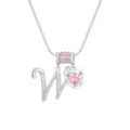 Elegante silberfarbene Halskette mit rosa Zirkon-Herz und Buchstabe W als Geschenk für Damen - Silber W (Anhänger + Box-Kette)