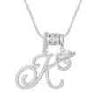 Ketting met cursieve letter K hanger, hartstenen en kristallen in zilverlook - Schrijfletter K (DXL-065) / Zilver
