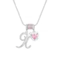 Elegante silberne Halskette mit Anhänger Buchstabe H und rosa herzförmigem Zirkonia-Stein - Silber X (Anhänger + Box-Kette)