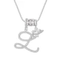 Elegante zilverkleurige ketting met cursieve letter L en hartvormige kristallen hanger. - Schrijfletter L (DXL-065) / Zilver