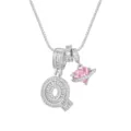 Collier argenté étincelant avec lettre Q en cristal et pendentif planète cœur rose tendre - Style Lettre Q / Chaîne Boîte 45+5cm / Argent