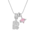 Collier argenté avec initiale R et pendentif cœur rose planète - Style Lettre R / Chaîne Boîte 45+5cm / Argent