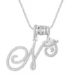 Elegante zilverkleurige ketting met letter N-hanger en roze hartvormige steentjes - Schrijfletter N (DXL-065) / Zilver