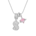 Collier chaîne argentée avec lettre S sertie de pierres et cœur planète en zircon rose - Style Lettre Majuscule S / Chaîne Boîte 45+5cm / Argent