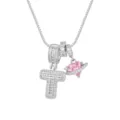 Élégant collier plaqué argent avec lettre T et pendentif cœur en zircone rose. - Style Lettre T / Chaîne Boîte 45+5cm / Argent