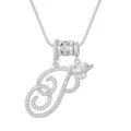 Elegante zilveren ketting met cursieve letter P en kristallen hart hanger sieraad - Schrijfletter P (DXL-065) / Zilver
