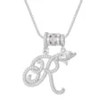 Elegante zilveren ketting met initiaal R, hart-Saturnus hanger en roze kristallen bedels - Schrijfletter R (DXL-065) / Zilver
