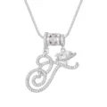 Elegante zilverkleurige ketting met cursieve letter T, hartplaneet en roze stenen - Schrijfletter T (DXL-065) / Zilver