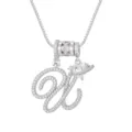 Elegante zilveren ketting met cursieve letter N en fonkelende hart-planeet hanger - Schrijfletter U (DXL-065) / Zilver