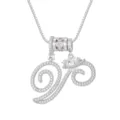 Sprankelende zilveren ketting met letter P, roze hartdetail en heldere zirkonia stenen - Schrijfletter V (DXL-065) / Zilver