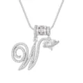 Glinsterende zilveren ketting met letter W hanger en hartvormige planeetbedel detail - Schrijfletter W (DXL-065) / Zilver