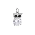 Miniature silver owl charm pendant featuring clear round zircon and black stone eyes - Owl / Silver
