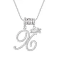 Zilverkleurige ketting met cursief letter X-hanger en sprankelende hartvormige bedels - Schrijfletter X (DXL-065) / Zilver