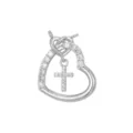 Elegant silver heart and cross pendant with sparkling cubic zirconia for DIY jewelry. - Heart and Cross / Silver