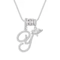 Verzilverde ketting met cursieve letter Y hanger en hartvormige planeetbedeltje - Schrijfletter Y (DXL-065) / Zilver