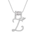 Zilverkleurige ketting met cursieve letter L, heldere stenen en roze hartbedeltje - Schrijfletter Z (DXL-065) / Zilver