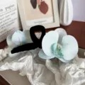 Grande pince à cheveux orchidée avec finition velours et perles pour cheveux épais - Pince Orchidée / Bleu Frais
