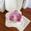 Elegant purple butterfly orchid hair clip with pearl center in minimalist gift box. - Purple