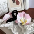 Grande pince à cheveux orchidée rose esthétique avec perle pour cheveux épais - Pince Orchidée / Blanc Rose