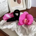 Grande pince à cheveux orchidée rose élégante avec perle pour les cheveux épais - Pince Orchidée / Rose rouge