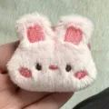 Accessoire mignon tête de lapin en peluche rose pour barrettes et décoration de vêtements - Style Chaîne à Billes Argentée / Lapin Triste Rose
