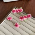 Set van elegante bosstijl roze camelia lint bloem haarspeldjes voor vrouwen - Roze Fuchsia Set