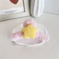 Pince à cheveux en peluche rose avec une étoile jaune pour les coiffures d'automne - Simple face / Pentagramme Rose