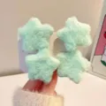 Süße Plüsch-Stern-Haarspangen für Mädchen in der Variante weiches Minzgrün-Winter-Haaraccessoire - Grün Stern