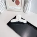 Pince à cheveux élégante en peluche blanche style ballet avec un joli nœud argenté - Noeud Simple / L / Blanc Cassé
