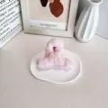 Pince à cheveux en peluche rose clair avec petit nœud crème pour coiffure élégante - Rose Clair