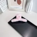 Pince à cheveux en peluche rose avec petit nœud blanc style ballet tendance - Noeud Simple / L / Rose Clair