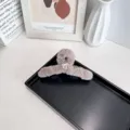 Grande pince à cheveux en peluche style ballet avec un joli nœud blanc en marron - Noeud Simple / L / Khaki