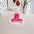 Pince à cheveux en peluche rose fuchsia avec nœud blanc pour coiffures style balletcore - Rose Bonbon