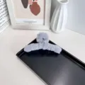 Elegant grey plush ballet-style hair claw clip featuring a silver bow accent for SKU - Single Bow / L / Gray