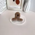 Pince à cheveux en peluche marron avec un petit nœud argenté pour les coiffures - Marron