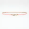Cintura sottile in pelle rosa con fibbia fiore perla dorata per abito donna accessorio moda - Rosa