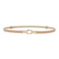Women's thin camel leather dress belt with elegant gold metal knot buckle for daily casual wear. - Apricot