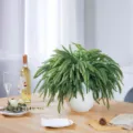 Artificial Norfolk Pine in white vase as an elegant dining table centerpiece decoration - Bundle Pack / 6 Pcs Set