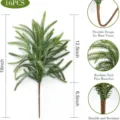 Detailed view of 19-inch artificial Norfolk Pine branches with specific dimension markings - Single Branch
